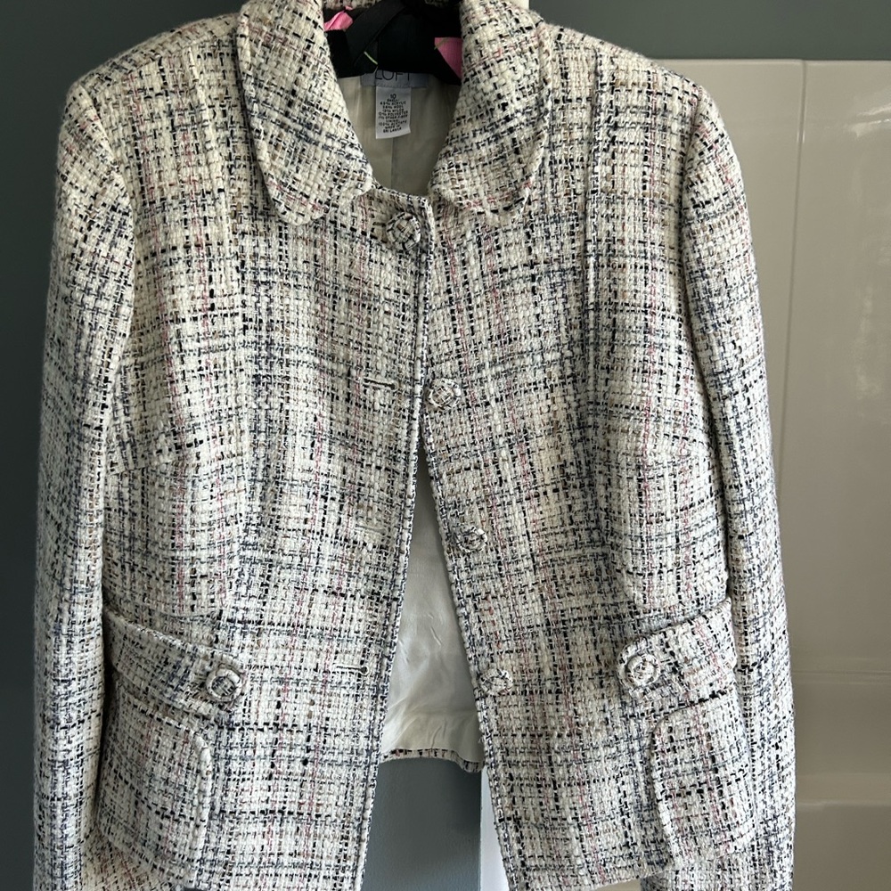 LOFT Women's Tweed Blazer - Cream and Black
